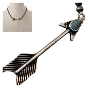 Native American Style Arrowhead Necklace, Silver Tone with Turquoise Accent